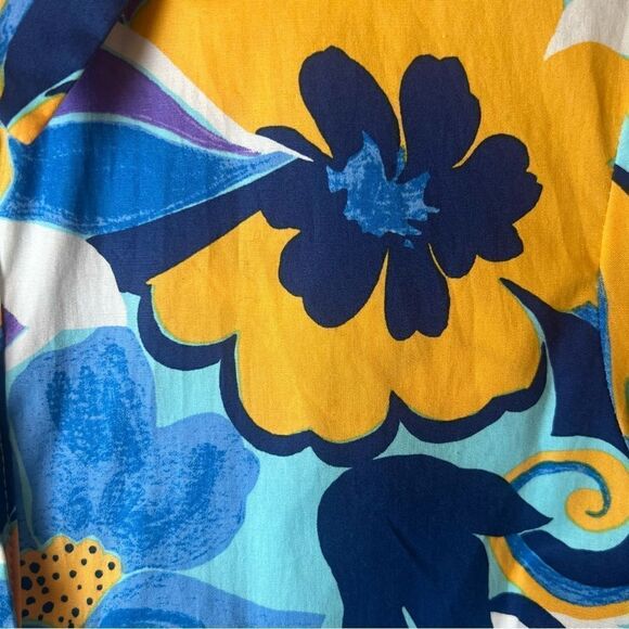Donna Morgan Vibrant Floral Drop Waist Button-Down Shirt Dress, Sz 4 Blue - Picture 11 of 14